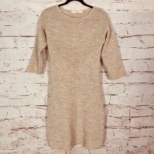 Zara Knit Sweater Dress Women’s Large Beige Marled Texture Cottagecore Knitwear